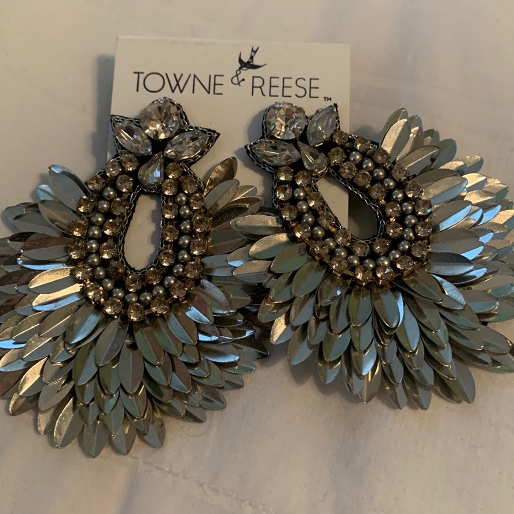 Towne & Reese Metallic Feather Earrings
